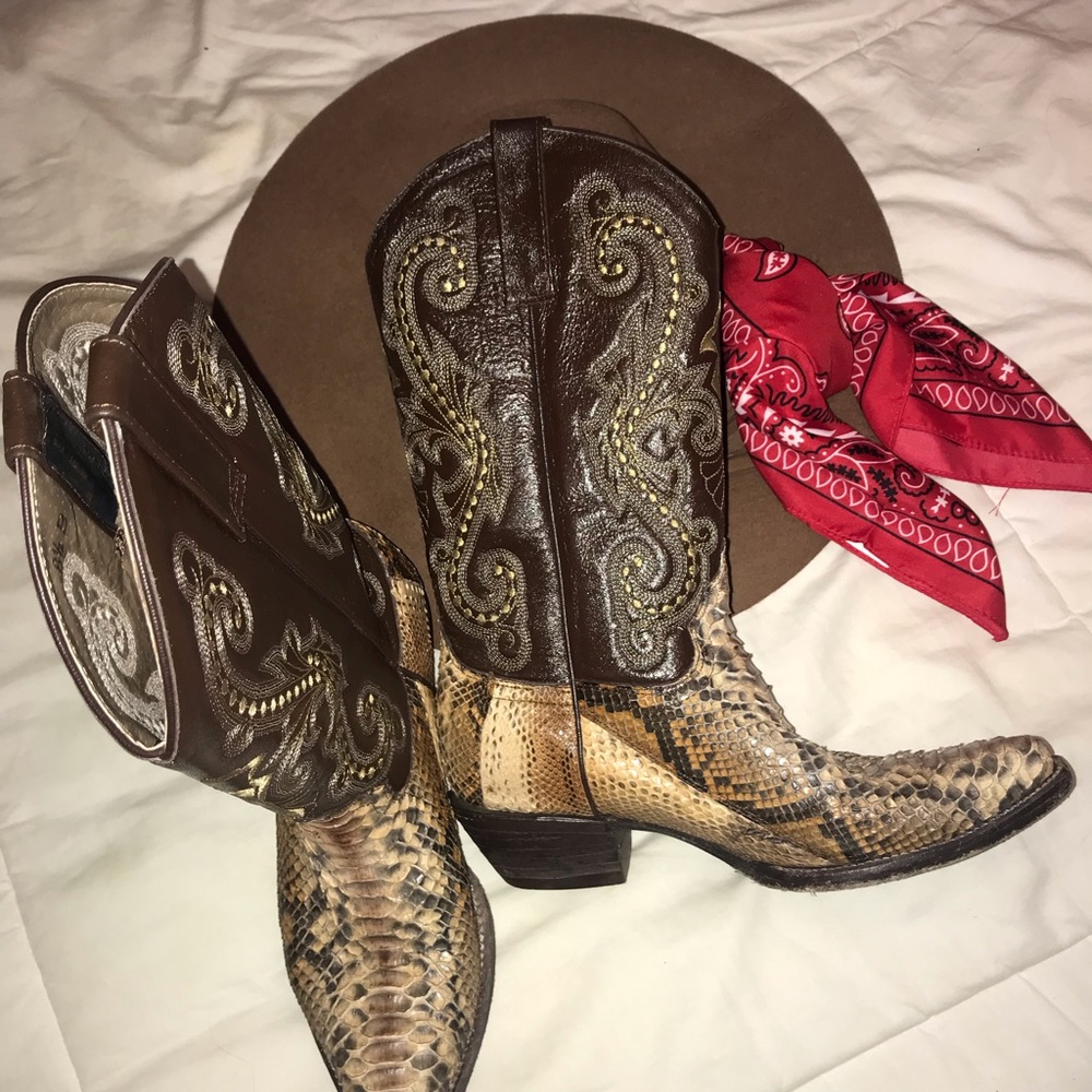 Circle G Western Real Python Leather Boots 8.5 - image 2